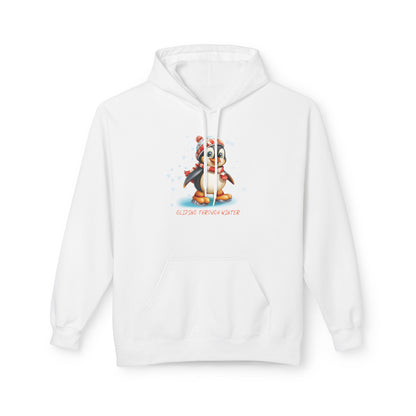 Gliding Through Winter Hoodie – Cute Penguin Ice Skating Streetwear