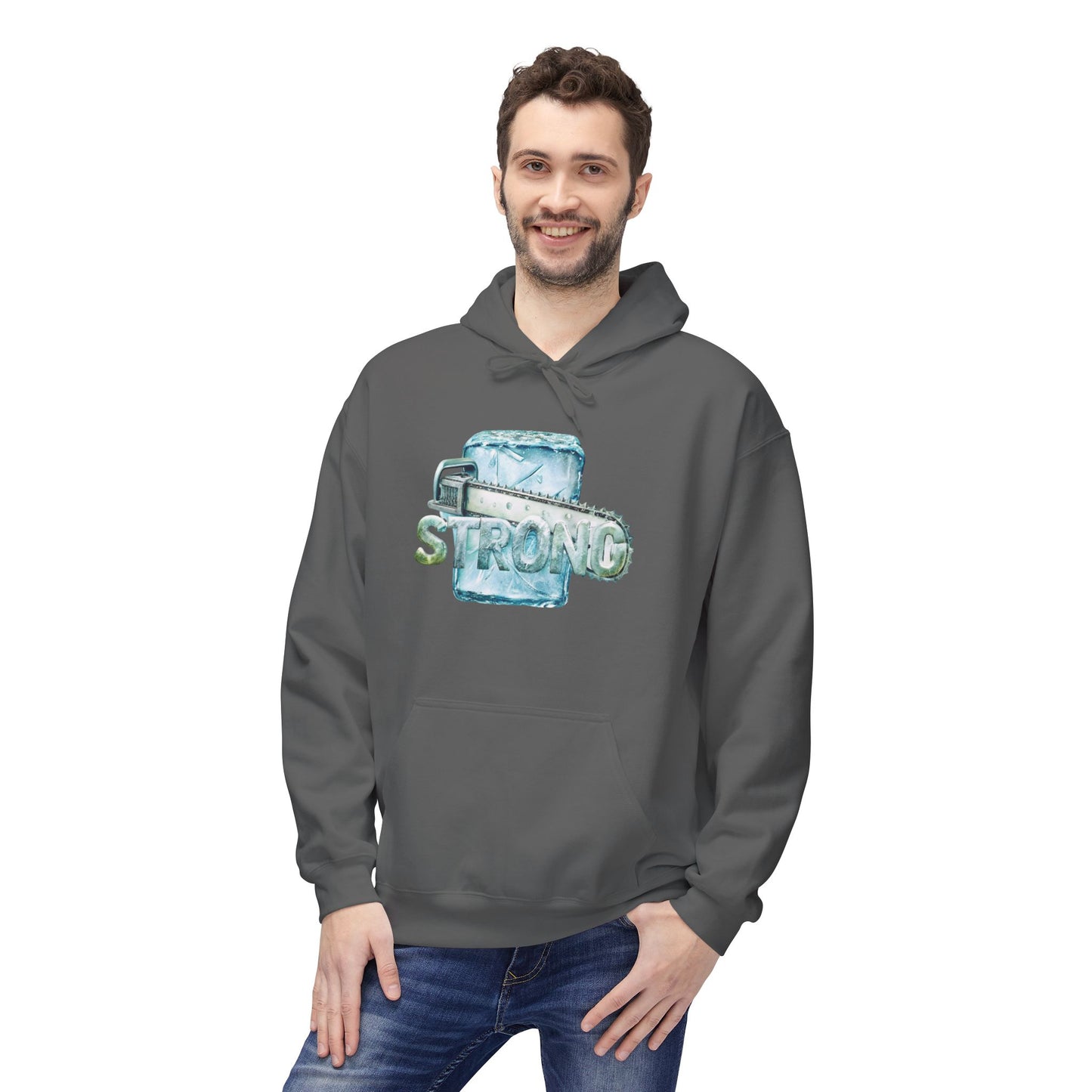 Strong Hoodie – Ice and Chainsaw Bold Graphic Design