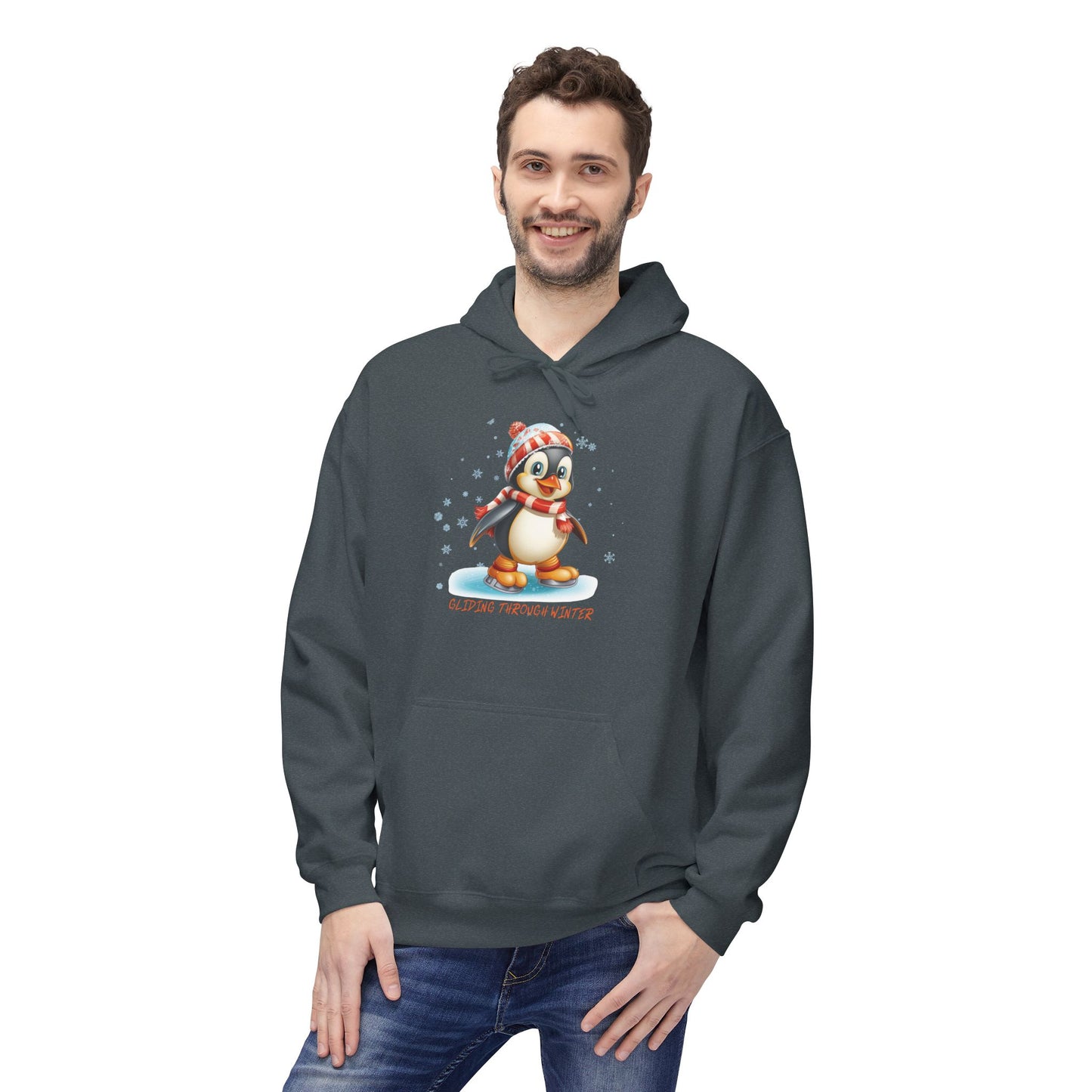 Gliding Through Winter Hoodie – Cute Penguin Ice Skating Streetwear