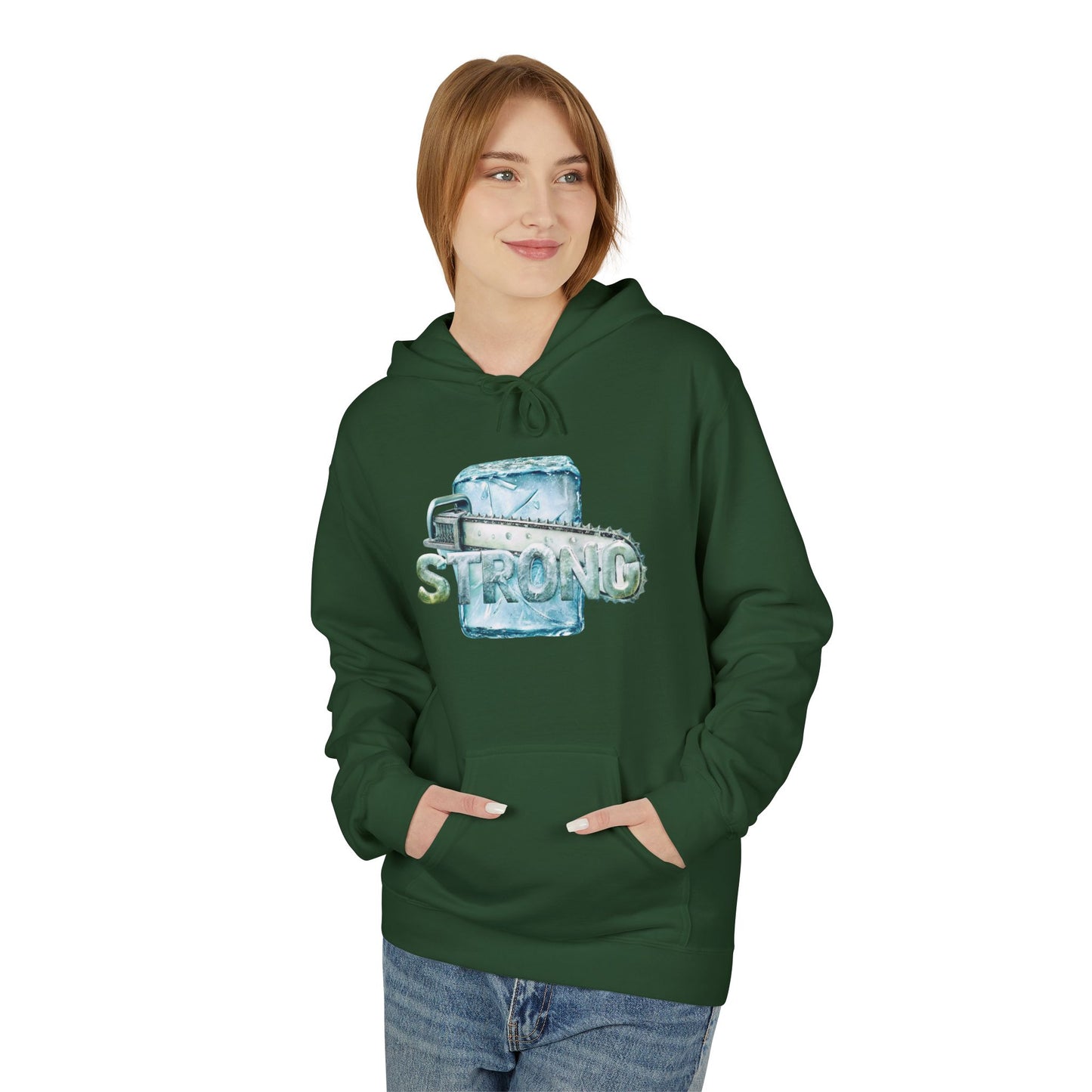 Strong Hoodie – Ice and Chainsaw Bold Graphic Design