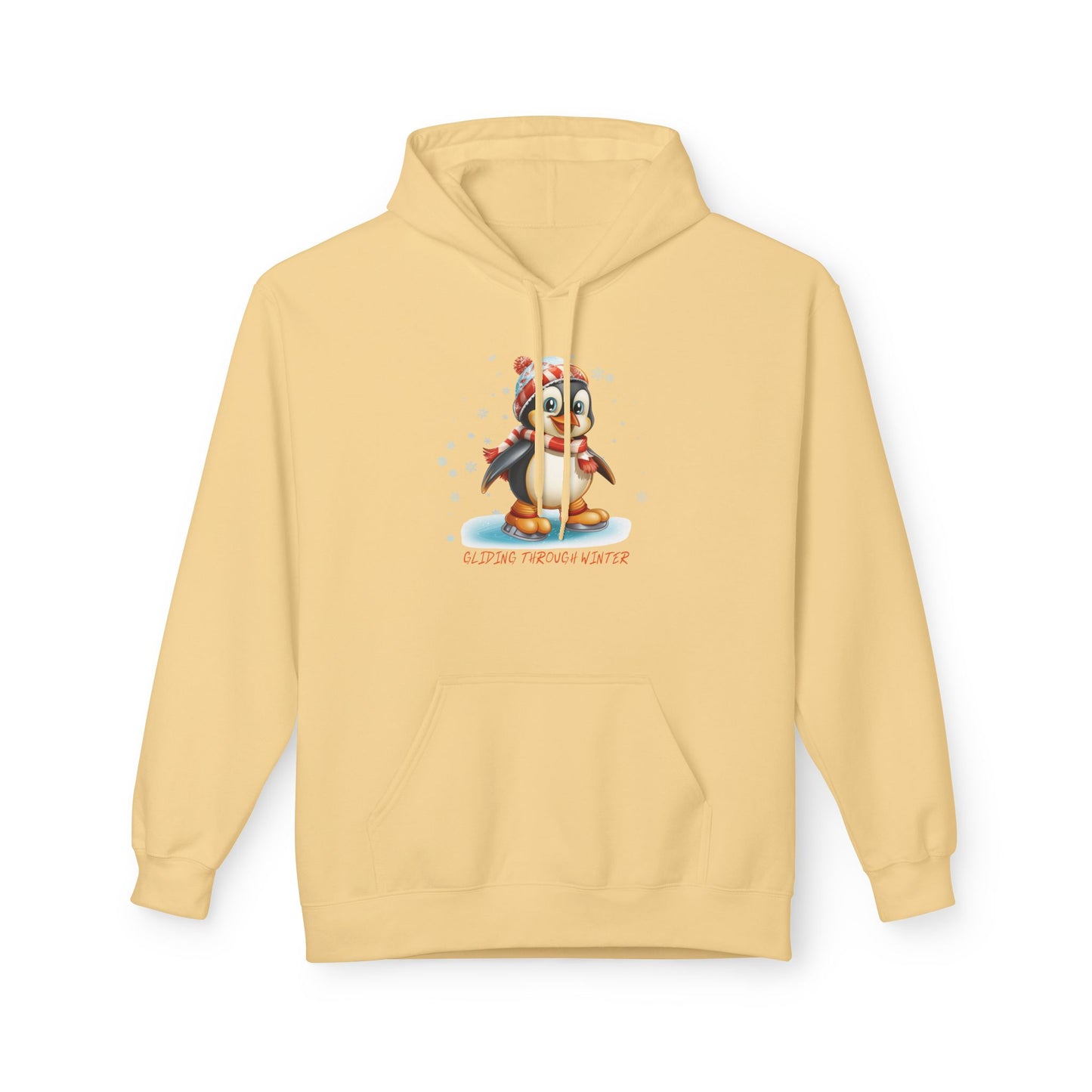 Gliding Through Winter Hoodie – Cute Penguin Ice Skating Streetwear