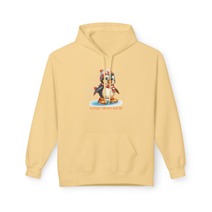 Gliding Through Winter Hoodie – Cute Penguin Ice Skating Streetwear