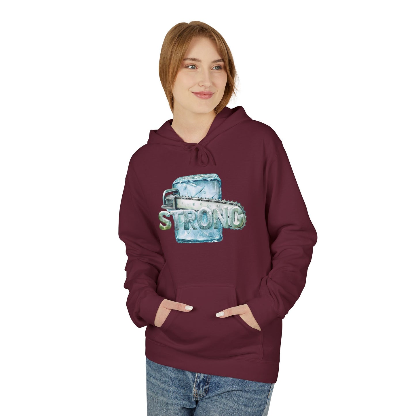 Strong Hoodie – Ice and Chainsaw Bold Graphic Design