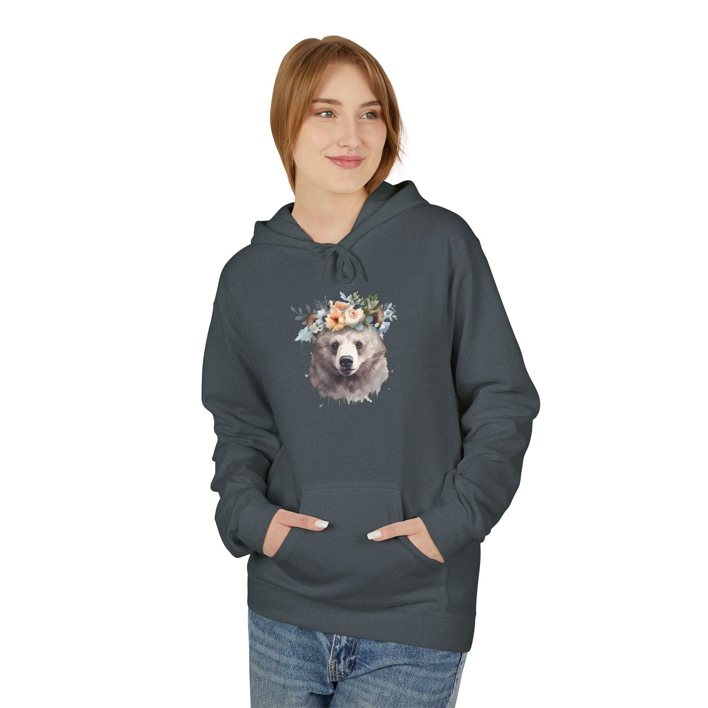 Floral Bear Hoodie – Unique Watercolor Animal Art Sweatshirt